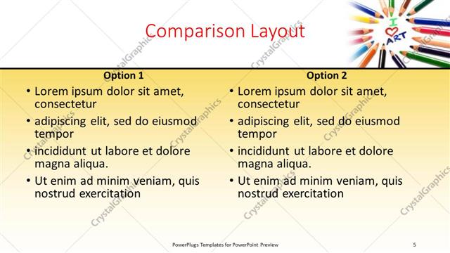 Comparison presentation slide layout
