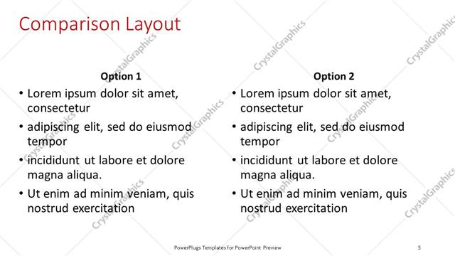 Comparison presentation slide layout