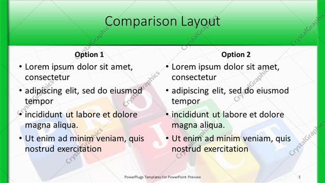 Comparison presentation slide layout