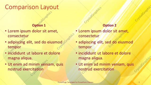 Comparison presentation slide layout