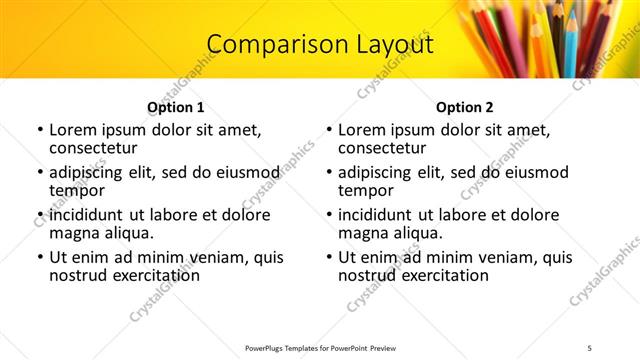 Comparison presentation slide layout