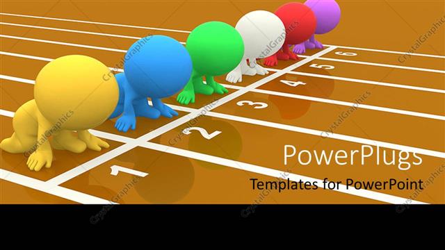  Presentation with competition - A number of 3D colorful figures on the start of the race