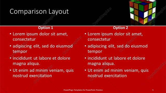 Comparison presentation slide layout