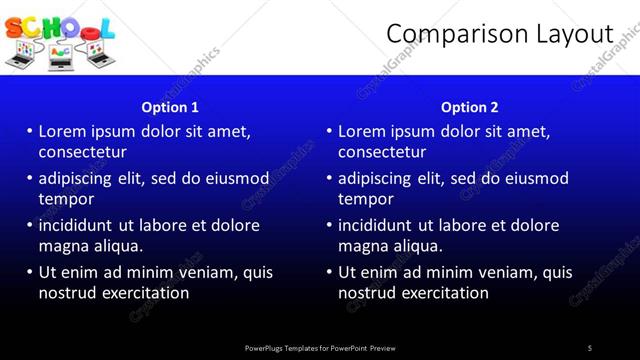 Comparison presentation slide layout