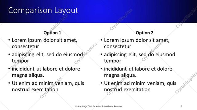 Comparison presentation slide layout