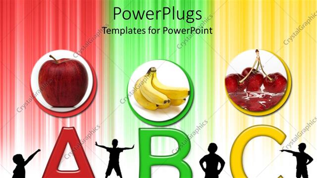  Presentation with fruits - Colorful ABC alphabets with three circular tiles with fruits and kids