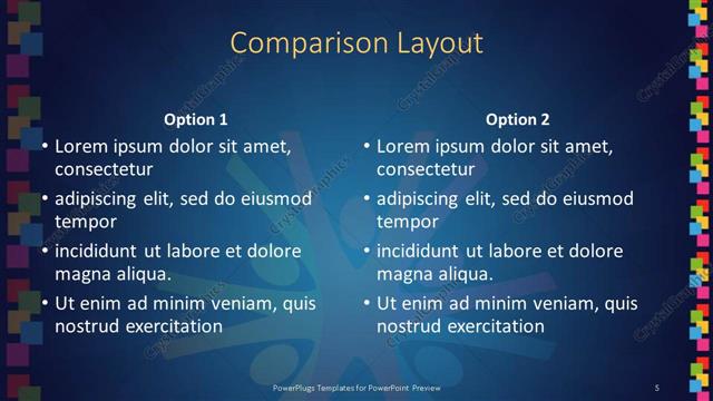 Comparison presentation slide layout