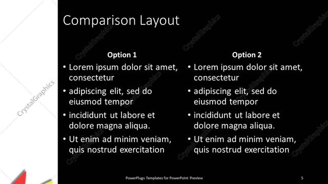 Comparison presentation slide layout