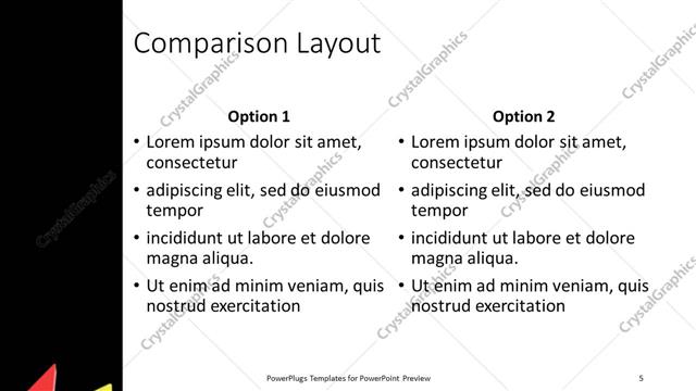 Comparison presentation slide layout