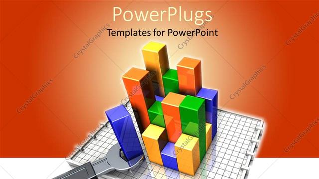  Presentation with bar - Colorful bar charts with a spanner on a graph book