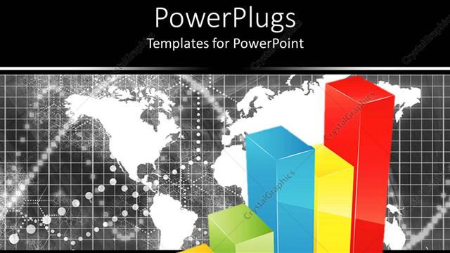  Presentation with map graph - Colorful bar graph chart with black and white map in background