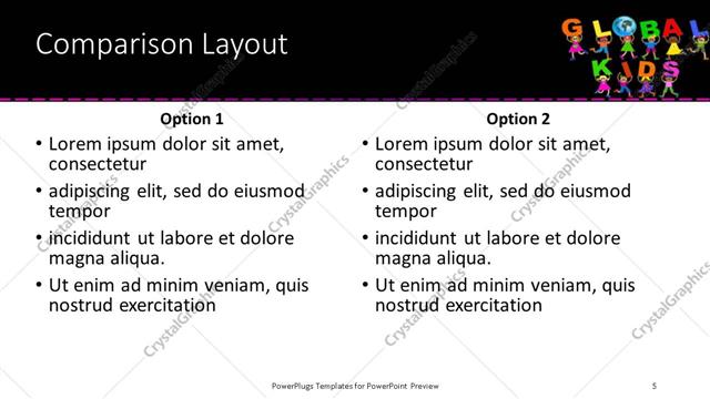 Comparison presentation slide layout