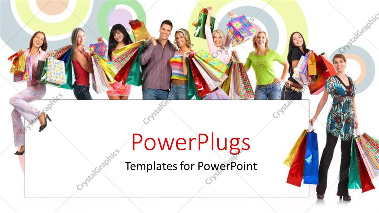 Featuring Colorful Circles Over White Background with Shot of People after Shopping 