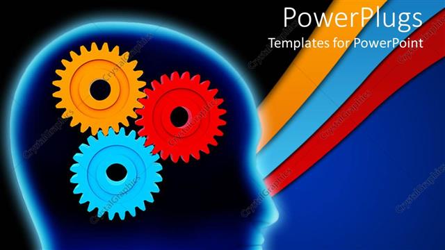  Presentation with brain - Colorful cogwheels representing human brain in the head