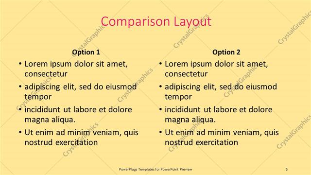 Comparison presentation slide layout