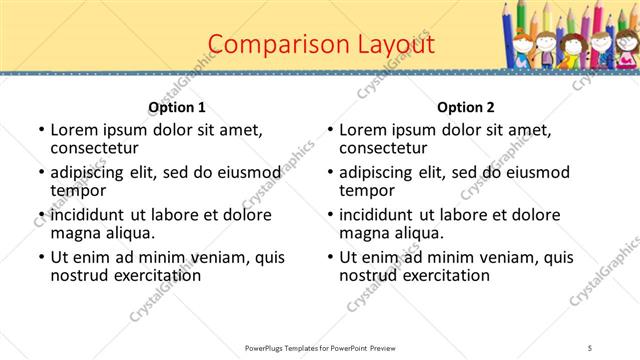 Comparison presentation slide layout