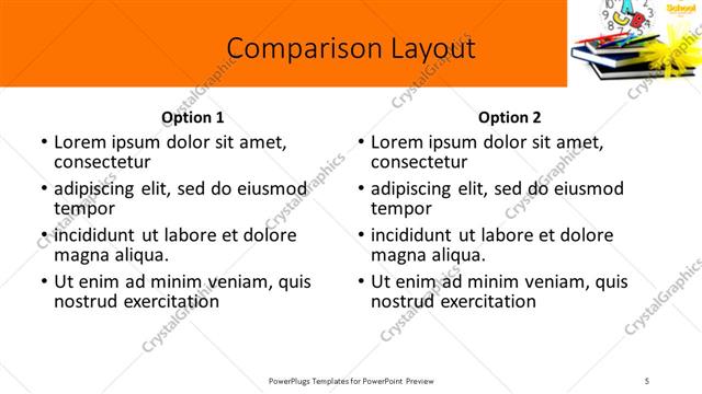 Comparison presentation slide layout