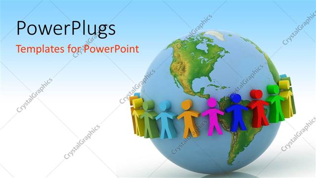  Presentation with communication - Colorful figures surrounding Planet Earth, multicolored figures on globe representing concept of global communication