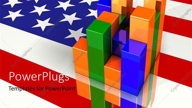  Presentation with usa flag - Colorful financial bar chart over American flag in background