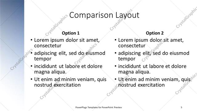 Comparison presentation slide layout