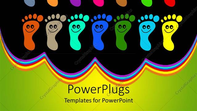  Presentation with diversity - Colorful footprints with happy faces on them in black background