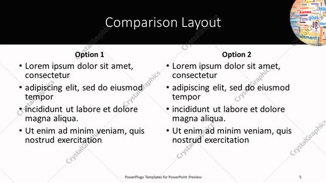 Comparison presentation slide layout