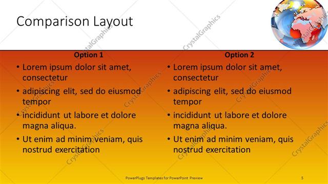 Comparison presentation slide layout