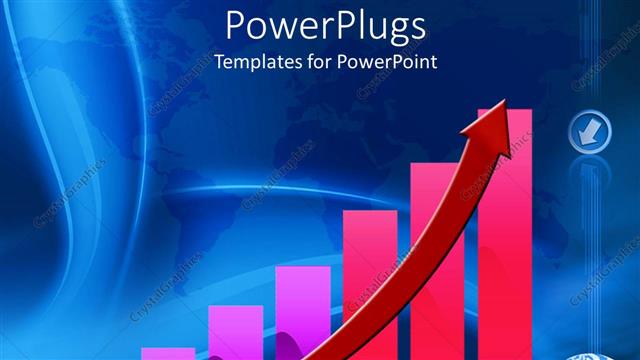  Presentation with map graph - Colorful graphic chart with rising red arrow and globe world map on blue background
