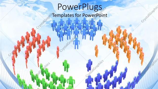  Presentation with groups - Colorful groups of people with their leader standing in front of each sector