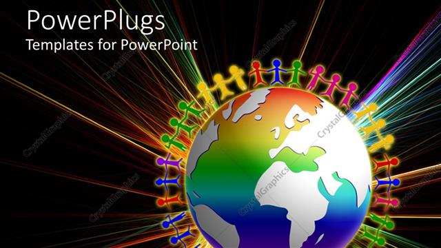  Presentation with people unity - Colorful icons of people standing round earth globe