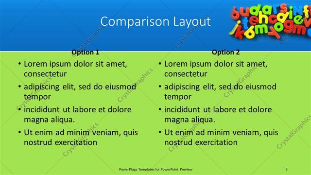 Comparison presentation slide layout