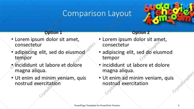 Comparison presentation slide layout