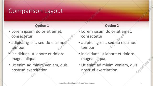 Comparison presentation slide layout