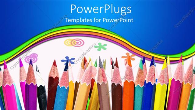  Presentation with colorful circles - Colorful pencils and colored circles and flowers on white background