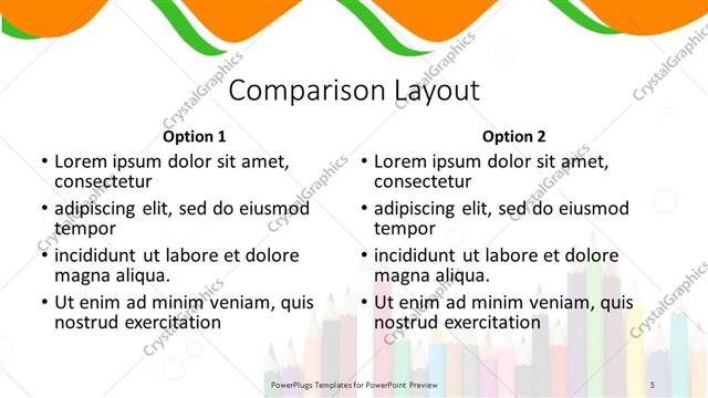 Comparison presentation slide layout