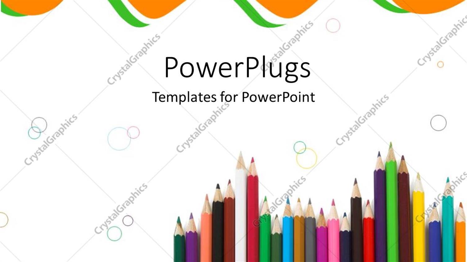 Featuring Colorful Pencils and Crayons Pointing Upwards on White Background 
