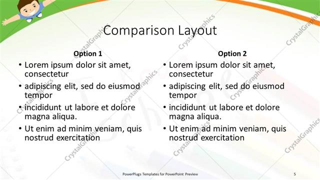 Comparison presentation slide layout