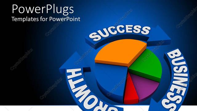  Presentation with growth chart - Colorful pie chart with blue arrows written SUCCESS, GROWTH, BUSINESS