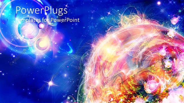  Presentation with blue stars - Colorful planet in bright blue background with stars and other bodies