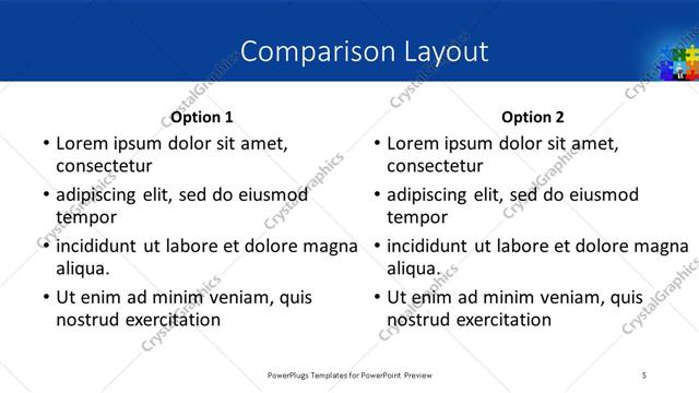 Comparison presentation slide layout