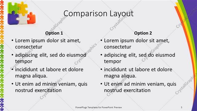 Comparison presentation slide layout