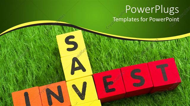  Presentation with blocks - Colorful solid learning blocks with Save invest text on grass