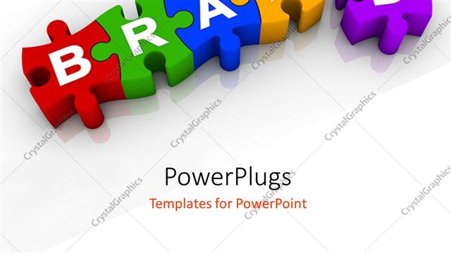 Presentation with branding - Colorful three dimensional jigsaw puzzle pieces with letters spelling Brand