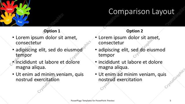 Comparison presentation slide layout