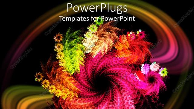  Presentation with waves - Colorful twirl of flowers in black background with colorful waves