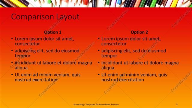 Comparison presentation slide layout