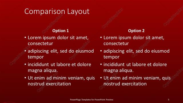 Comparison presentation slide layout