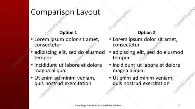 Comparison presentation slide layout