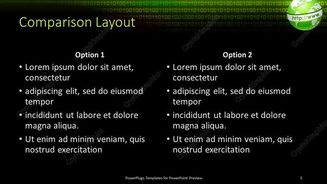 Comparison presentation slide layout