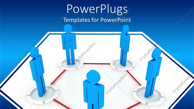  Presentation with business communications - Communications diagram with blue people connected by red pentagon, business, human resources, networking
